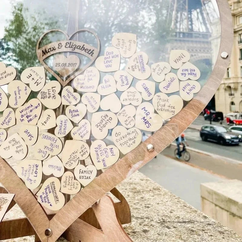 Wedding Guest Book Wooden Sweet Heart-shaped Wedding Guest Book Engraved Transparent Guestbook Weddings Welcome Card Decoration