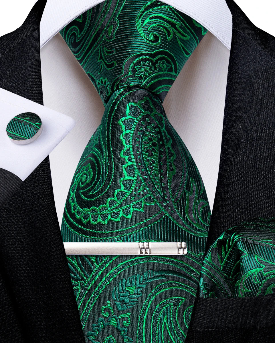 Men's Silk Paisley Tie Set – Pocket Square, Cufflinks & Tie Clip | Groom & Groomsmen