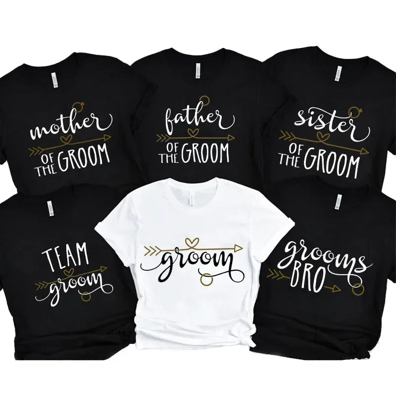 T-shirt « Team Groom » pour le père de la mariée, la mère du marié, pour les enterrements de vie de célibataire, t-shirts pour garçons d'honneur, hauts Y2K assortis pour toute la famille