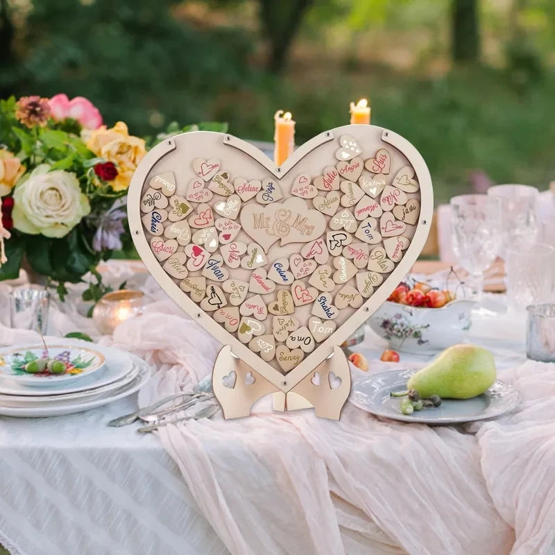 Wedding Guest Book Wooden Sweet Heart-shaped Wedding Guest Book Engraved Transparent Guestbook Weddings Welcome Card Decoration