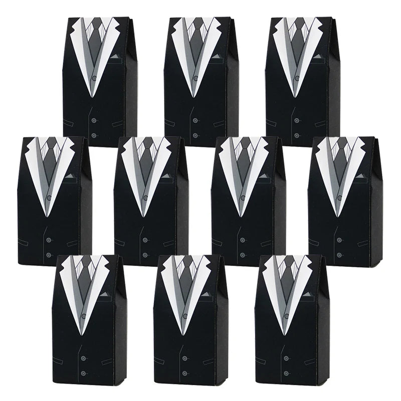 10pcs Wedding Dress Patterns Candy Box Wedding Bridal Souvenirs Candy Box With Ribbon Suit Bride And Groom Accessories Decor