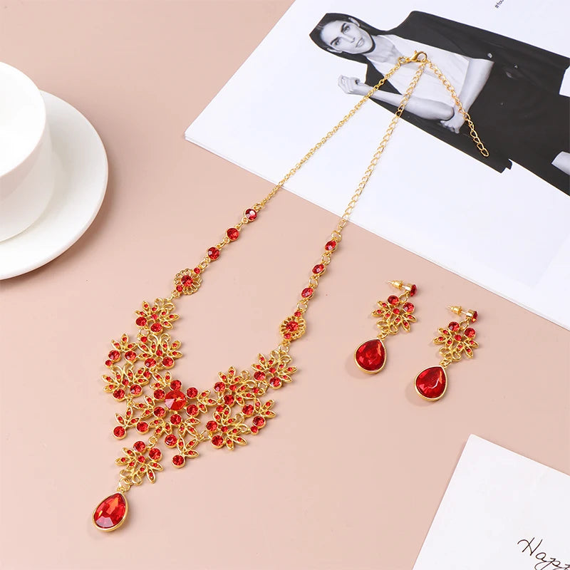 Flower & Water Drop Bridal Necklace & Earring Set