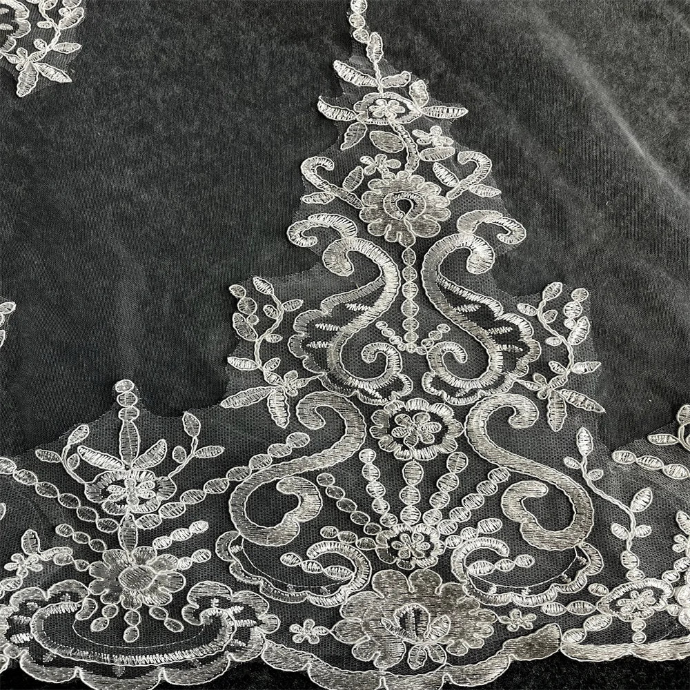Cover face Real Photo 3m two Layer Wedding Veil With Comb White Lace Edge Bridal Veils Ivory Appliqued Cathedral Wedding Veil