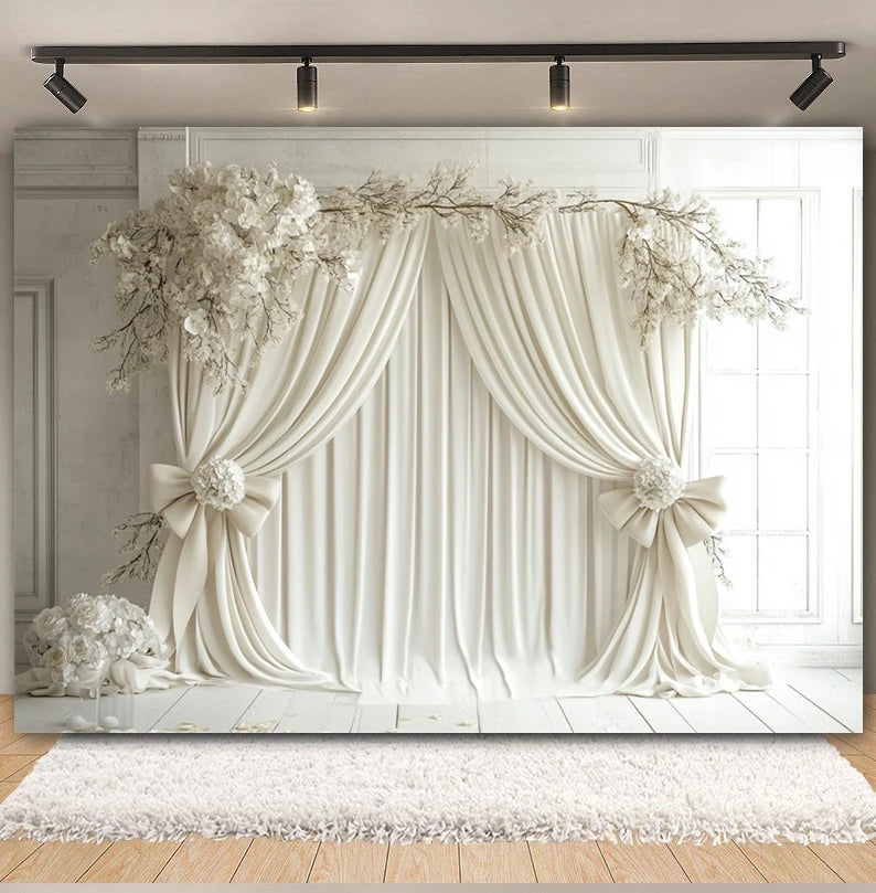 Toile de fond de fête pour photographie, motif mariage, fleur rose, palais, mur blanc, pour fête prénuptiale, décor de portrait de mariage, arrière-plan photo