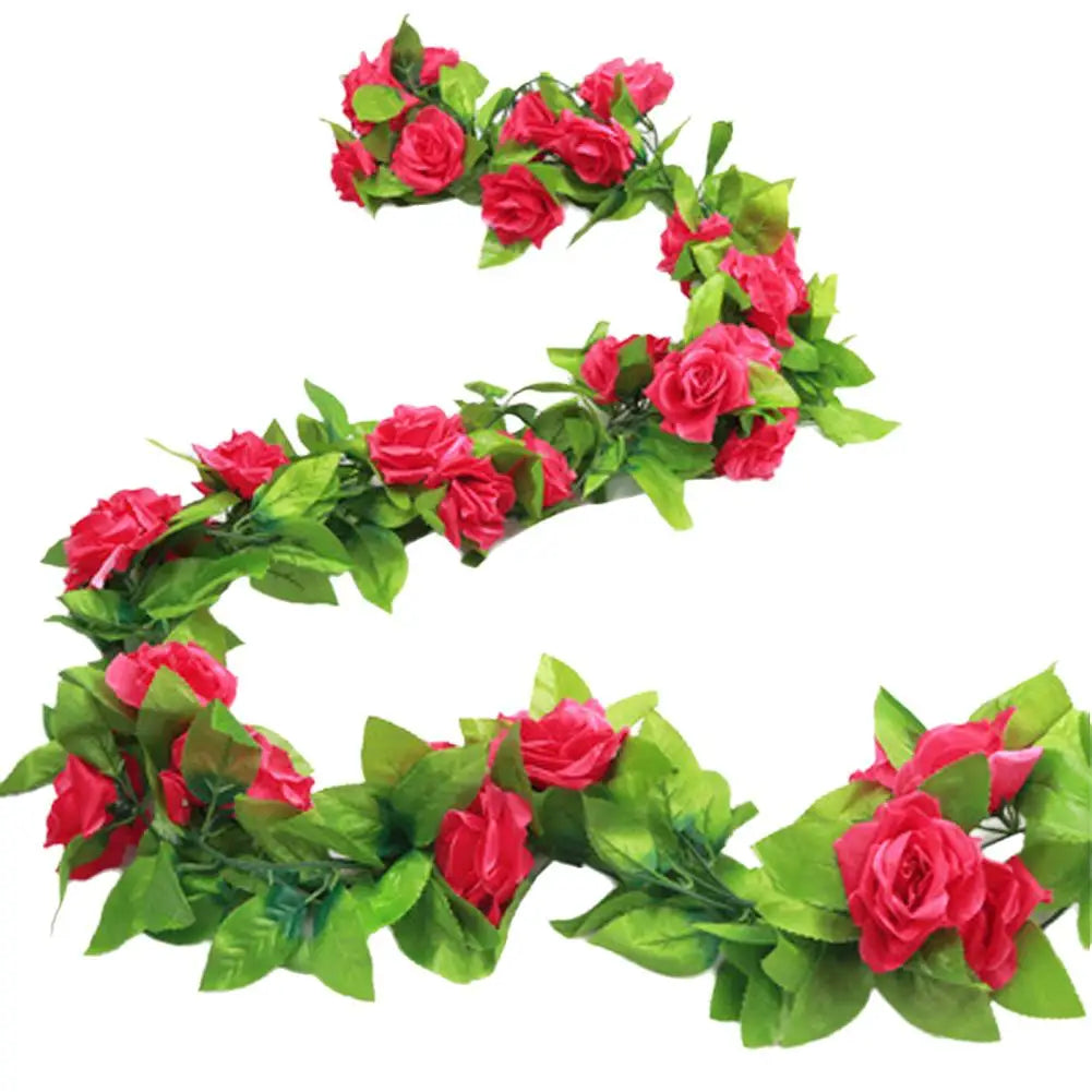 2.3M Guirlande de roses rouges artificielles en soie pour décoration de mariage, fausses fleurs pour la maison, décoration de chambre, vigne florale verte