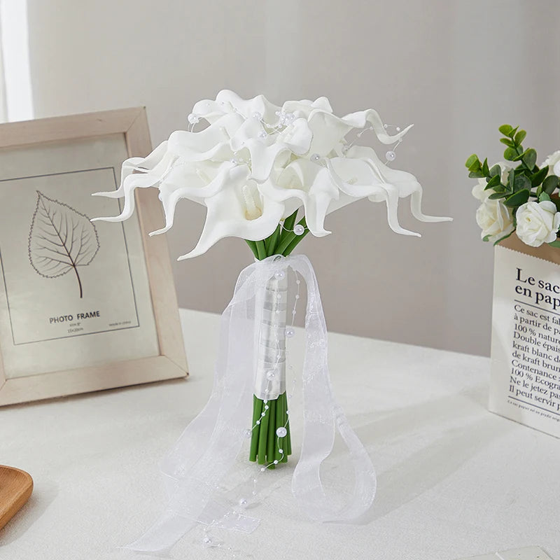 Bouquet de mariée artificiel de callas — 6 tiges, 40 cm