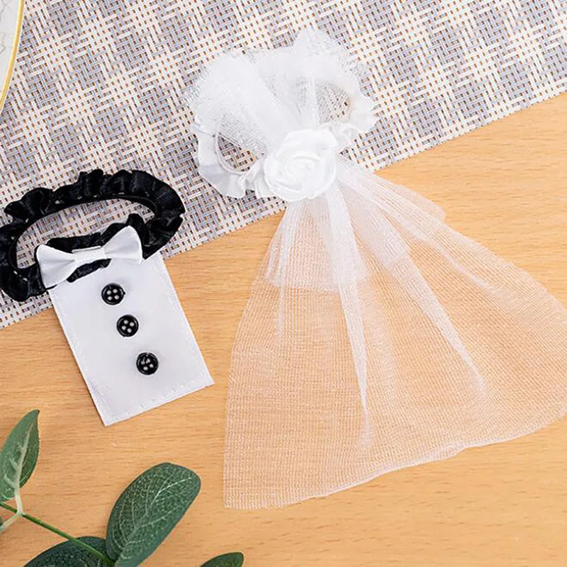 Lot de 2 nœuds papillon pour mariée et marié, décor de verres à vin pour fête de mariage