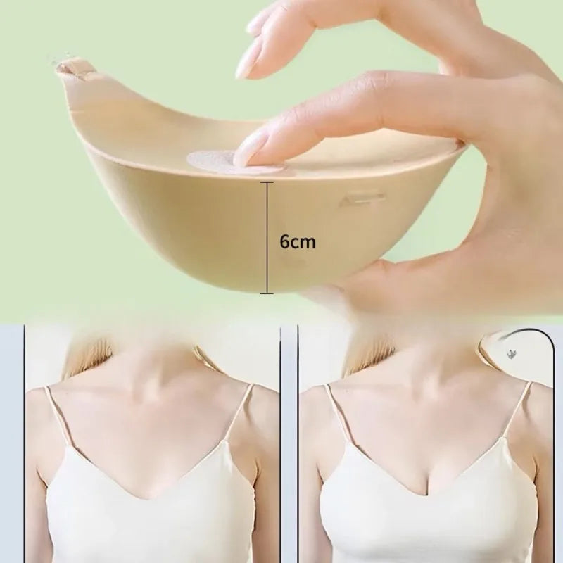 6cm Lift Silicone Adhesive Bra - Waterproof Invisible Push Up for Wedding & Backless Dresses, Natural Curve for Small Chest