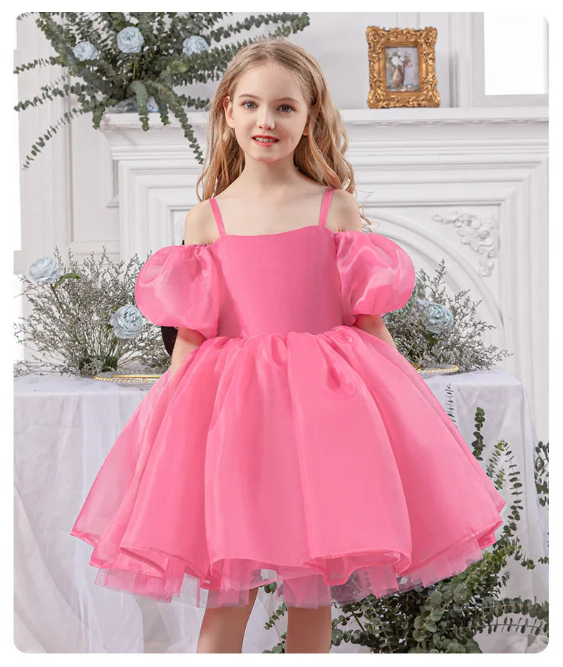 Robe gothique noire pour bébé fille de 4 à 8 ans, pour occasions formelles, manches bouffantes, robe de princesse pour fête d'anniversaire d'enfants avec nœud rose élégant