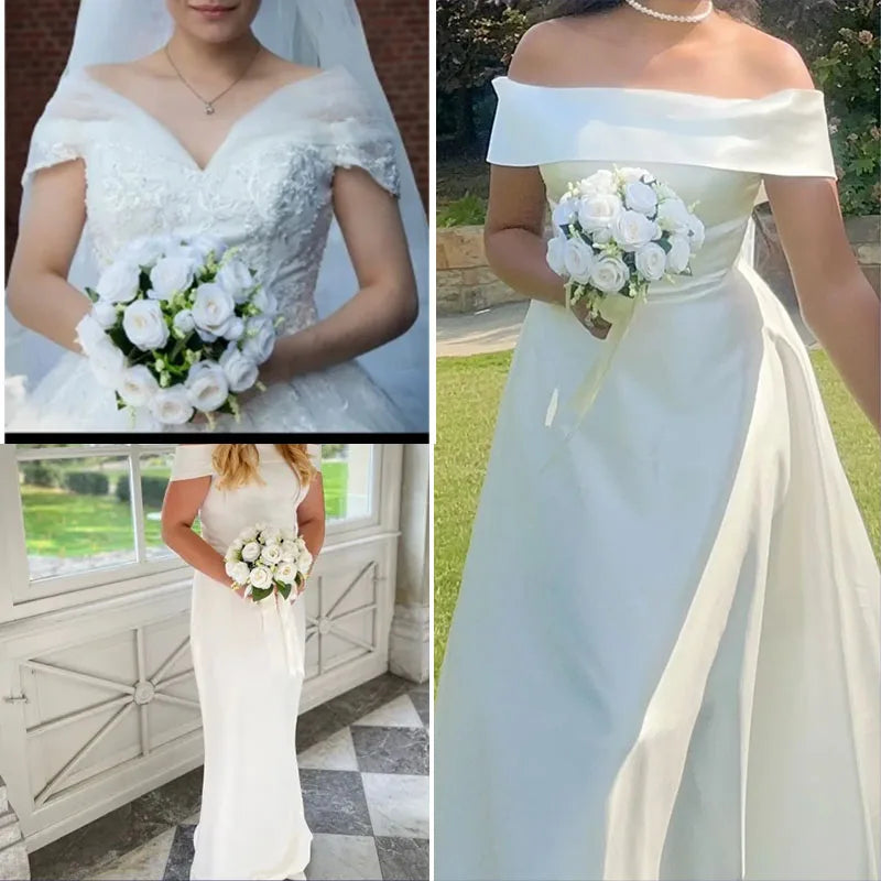 Bouquet de mariée, demoiselle d'honneur, fleurs artificielles en soie blanche, roses, boutonnière de marié, épingles, bouquet de mariage, accessoires de mariage