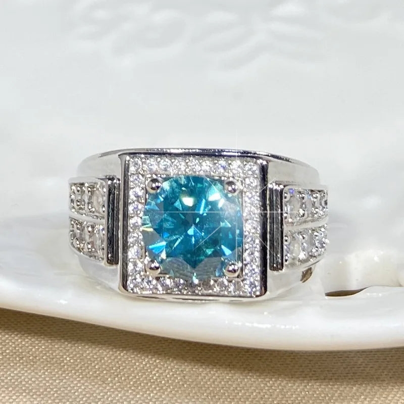 Bague de mariage ajustable ouverte pour homme en zircon bleu-vert pleine pavé, bijou tendance hipster pour le marié