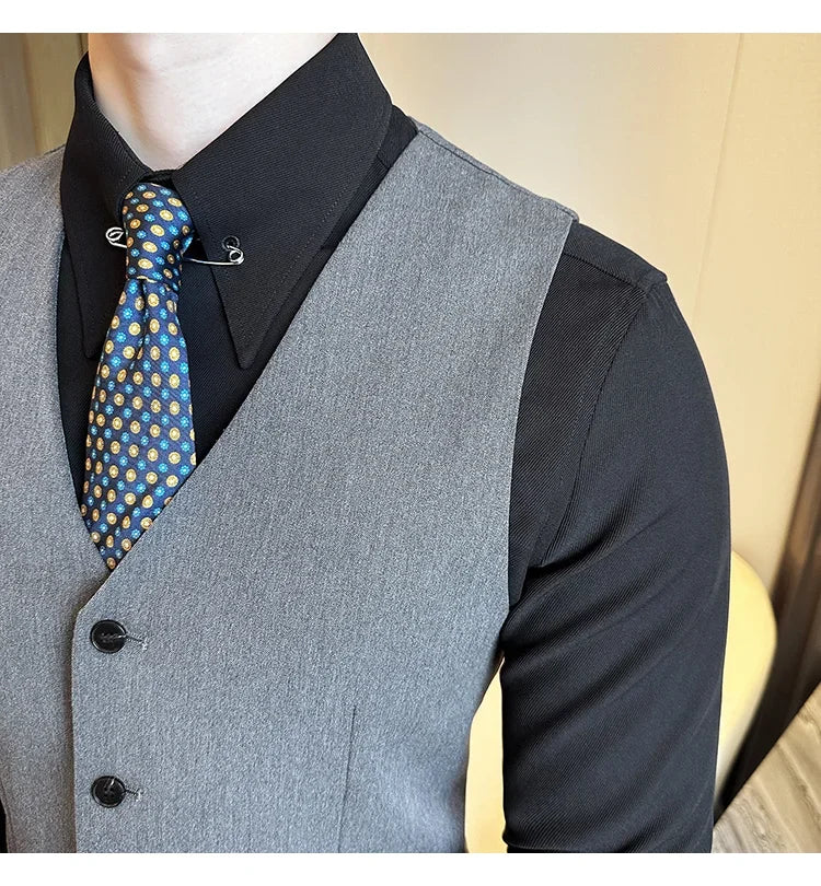 Men's Elastic Suit Vest | Solid Color Waistcoat | Groom & Wedding Party