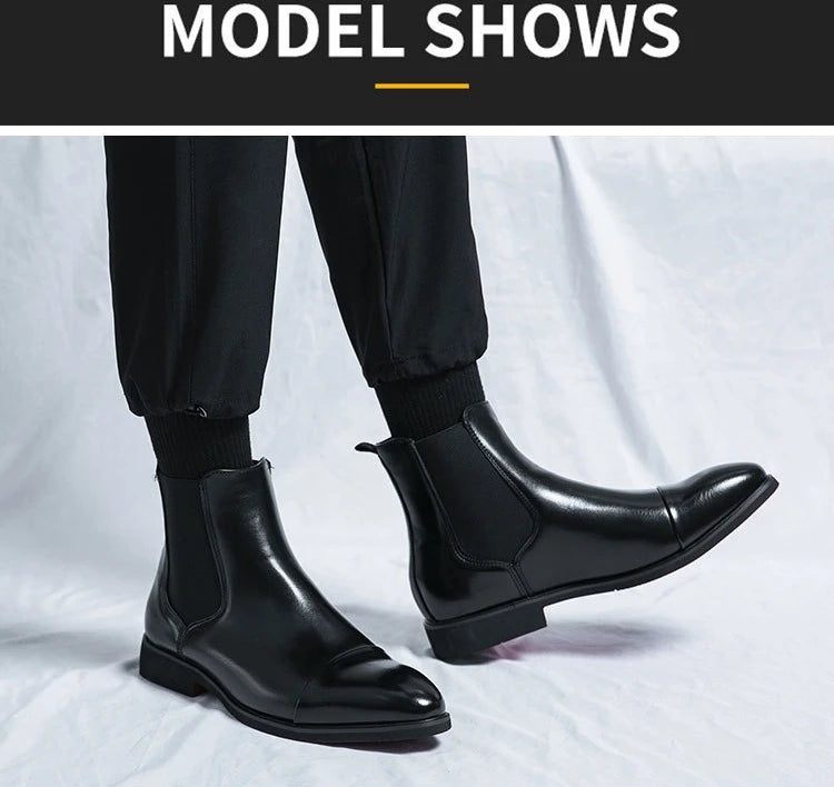 Bottes Cheville Homme Affaires Semelle Rouge Bout Pointu Bottines Habillées Britanniques Chaussures Hautes en Cuir Décontractées Chelsea Homme à Enfiler