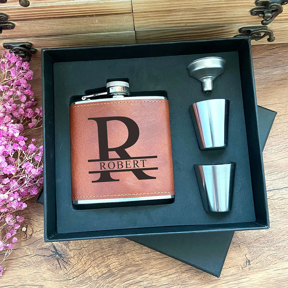 Personalized Engraved Hip Flask – Groomsmen & Best Man Gift | 6oz with Gift Box