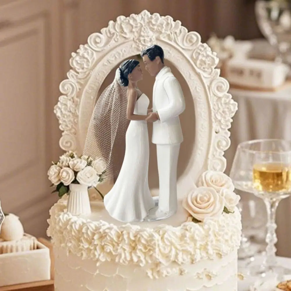 Anniversary Decoration Couple Wedding Cake Topper Elegant Creative Cake Toppers Dolls PVC White/Black Bride & Groom Figurines