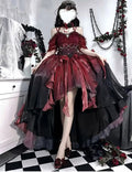 Robe de mariée gothique rouge fleur Cosplay Lolita Robe Op Lolita Robe de princesse bouffante à traîne pour l'industrie lourde, Cosplay Lolita
