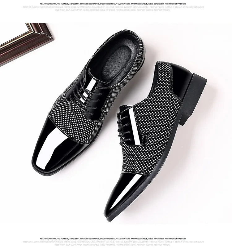 Chaussures habillées classiques tendance pour hommes Richelieus en cuir verni Chaussures de mariage formelles en cuir noir à lacets 2023