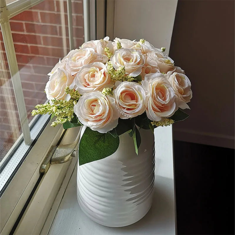 Bouquet de mariée, demoiselle d'honneur, fleurs artificielles en soie blanche, roses, boutonnière de marié, épingles, bouquet de mariage, accessoires de mariage