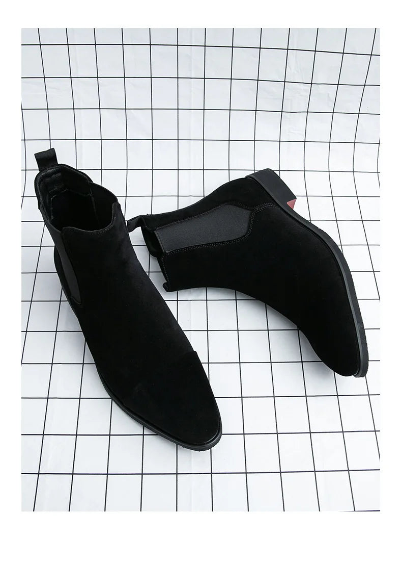 Bottes Cheville Homme Affaires Semelle Rouge Bout Pointu Bottines Habillées Britanniques Chaussures Hautes en Cuir Décontractées Chelsea Homme à Enfiler