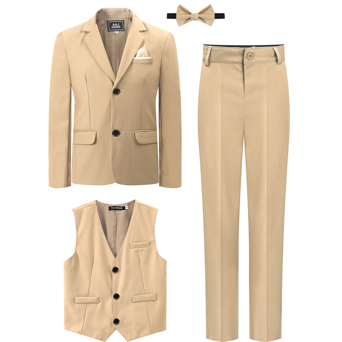 Costume Enfant Garçon Tenue de Mariage Formelle Ensemble Enfant Gentleman Porteur d'Alliances Vêtements de Performance Gilet de Smoking + Pantalon + Blazer 3 PIÈCES