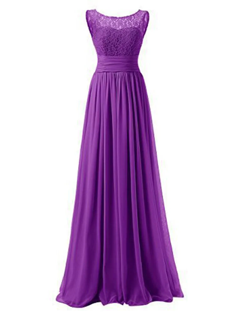 Robe de demoiselle d'honneur trapèze en mousseline personnalisée, robe de soirée de mariage, robes de bal sans manches en dentelle, robe de soirée femme