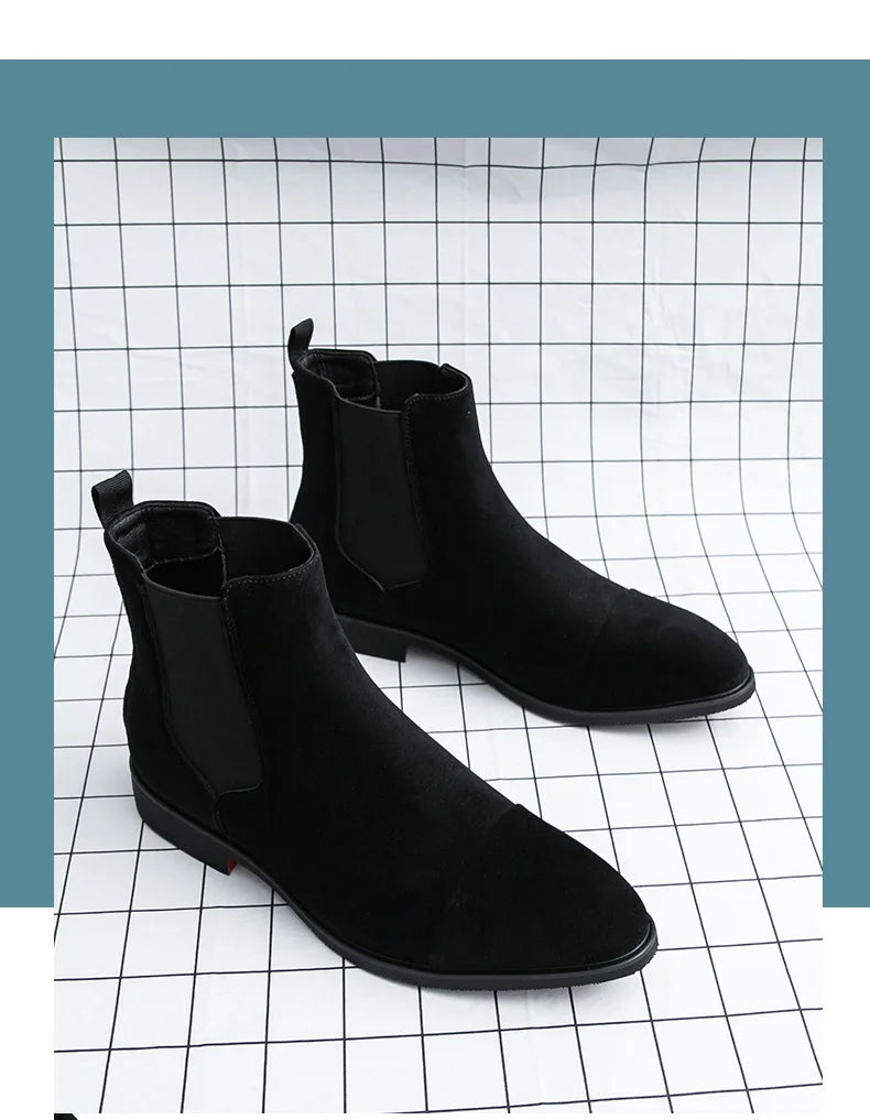 Bottes Cheville Homme Affaires Semelle Rouge Bout Pointu Bottines Habillées Britanniques Chaussures Hautes en Cuir Décontractées Chelsea Homme à Enfiler