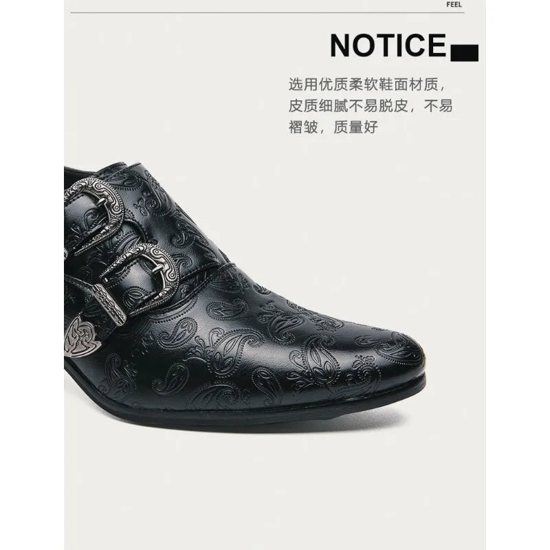 Chaussures de mariage pour hommes Tendance Coupe ajustée Pointues Talon haut Chaussures à enfiler Respirantes en cuir Chaussures habillées classiques vintage pour hommes