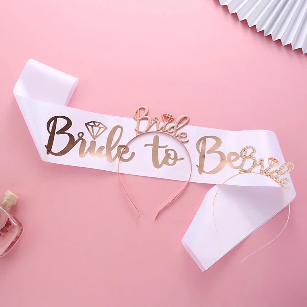 Wedding Party Set Rose Gold Bride to Be Bridal Shower Bridal Straps wedding veil headband hen night bachelorette party supplies