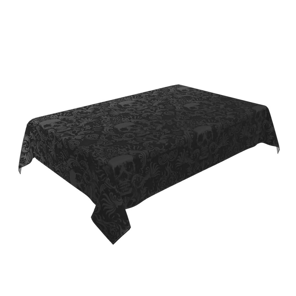 Nappe rectangulaire noire tête de mort gothique avec motif floral en polyester lavable pour cuisine, fête, pique-nique et salle à manger
