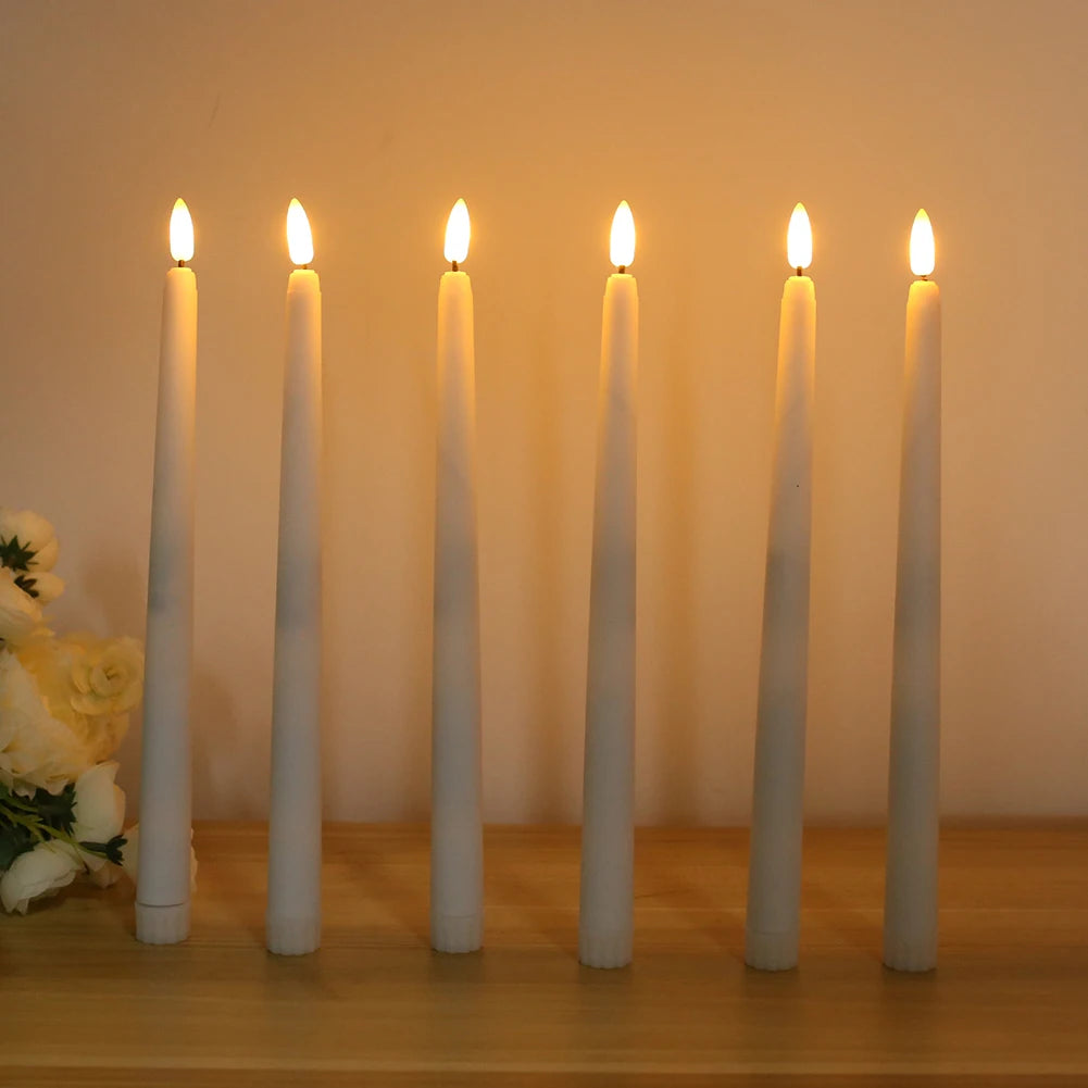 6/12 Bougies Coniques LED Sans Flamme Ivoire Vacillantes avec Télécommande Mèche 3D à Piles Bougie de Fenêtre de Noël Décor de Mariage