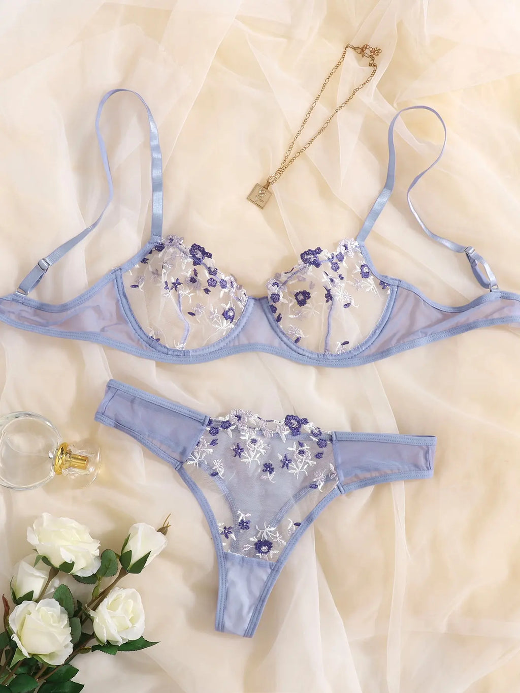 Lingerie Sexy Broderie Florale Sous-Vêtements Dentelle Transparente Court Kits de Soins de la Peau Ensemble Fée Délicate Femme 2 Pièces