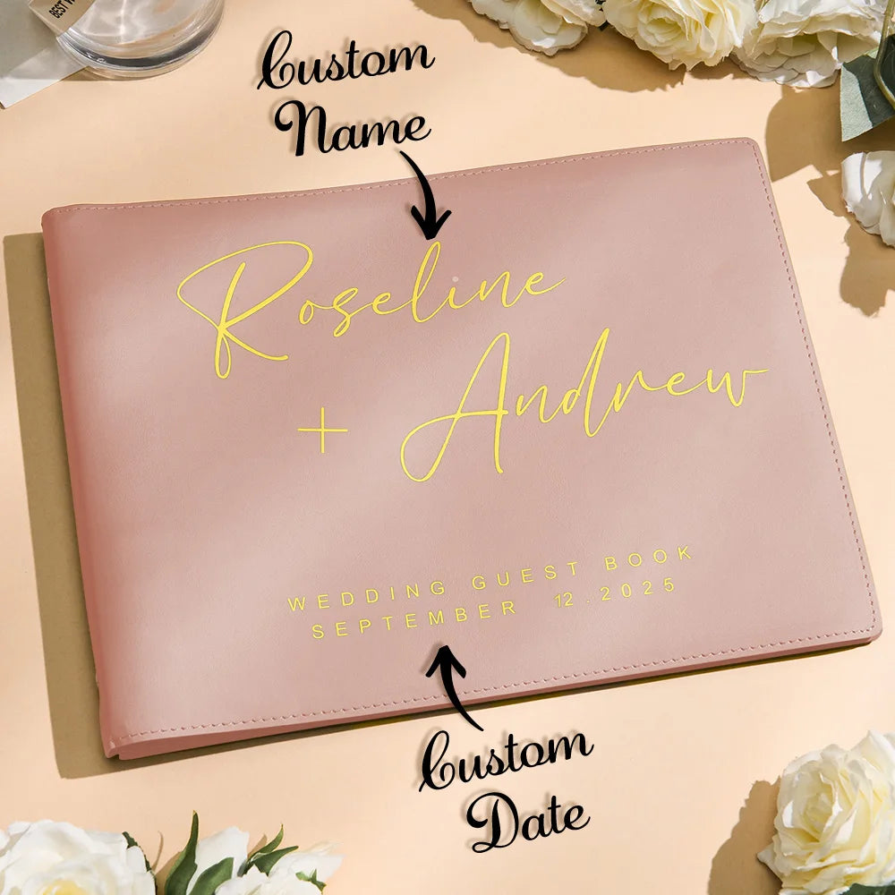 Livre d'or de mariage personnalisé avec nom et date 31,5x23,5 cm Rose/Bleu Ciel/Vert Cadeau unique pour les couples