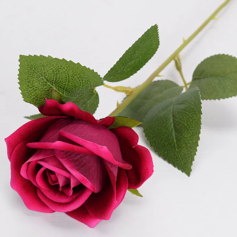 Velvet Artificial Rose Flowers for Wedding Décor & DIY (Set of 10)