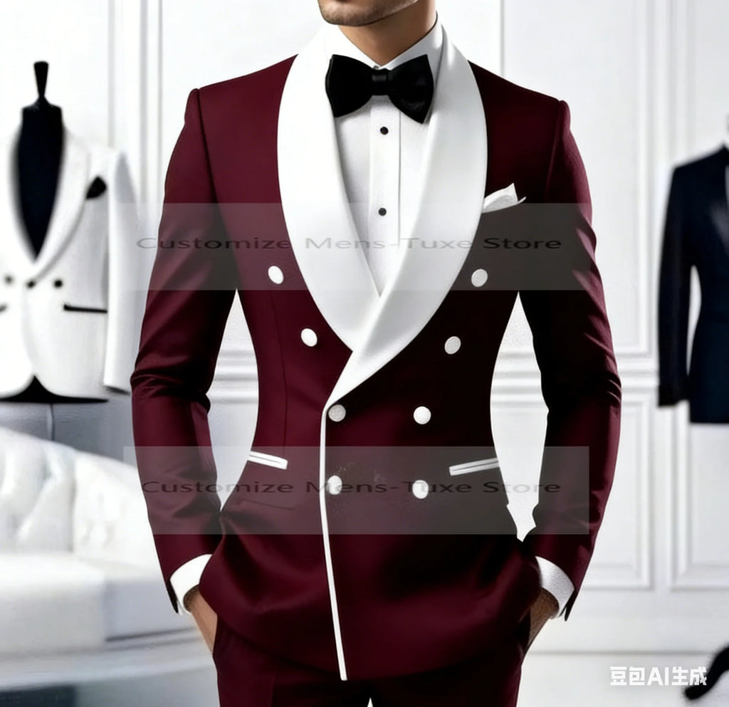 Costume homme noir col blanc pour occasion formelle, marié, témoin, mariage, bal de promo, affaires décontractées, smoking, ensemble 2 pièces blazer pantalon