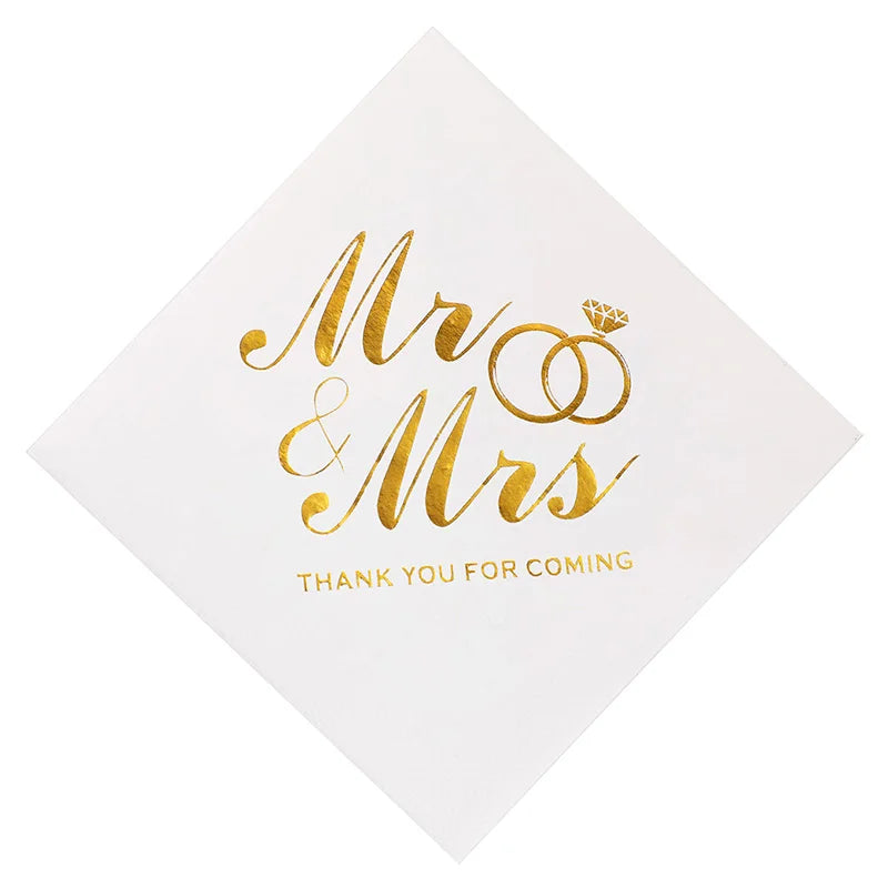 20/60/100 Pièces Serviettes de Mariage Dorées Mr Mrs Serviettes en Papier pour Décoration de Table de Dessert de Mariage Fournitures de Fête Prénuptiale