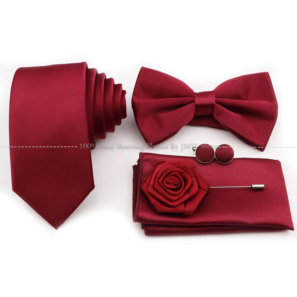 Ensemble cravate et nœud papillon violet bleu sauge vert en polyester, boutons de manchette et broche pour costume de marié, cravate de mariage, accessoire de chemise