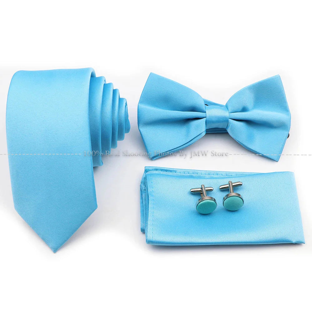 Ensemble cravate et nœud papillon violet bleu sauge vert en polyester, boutons de manchette et broche pour costume de marié, cravate de mariage, accessoire de chemise