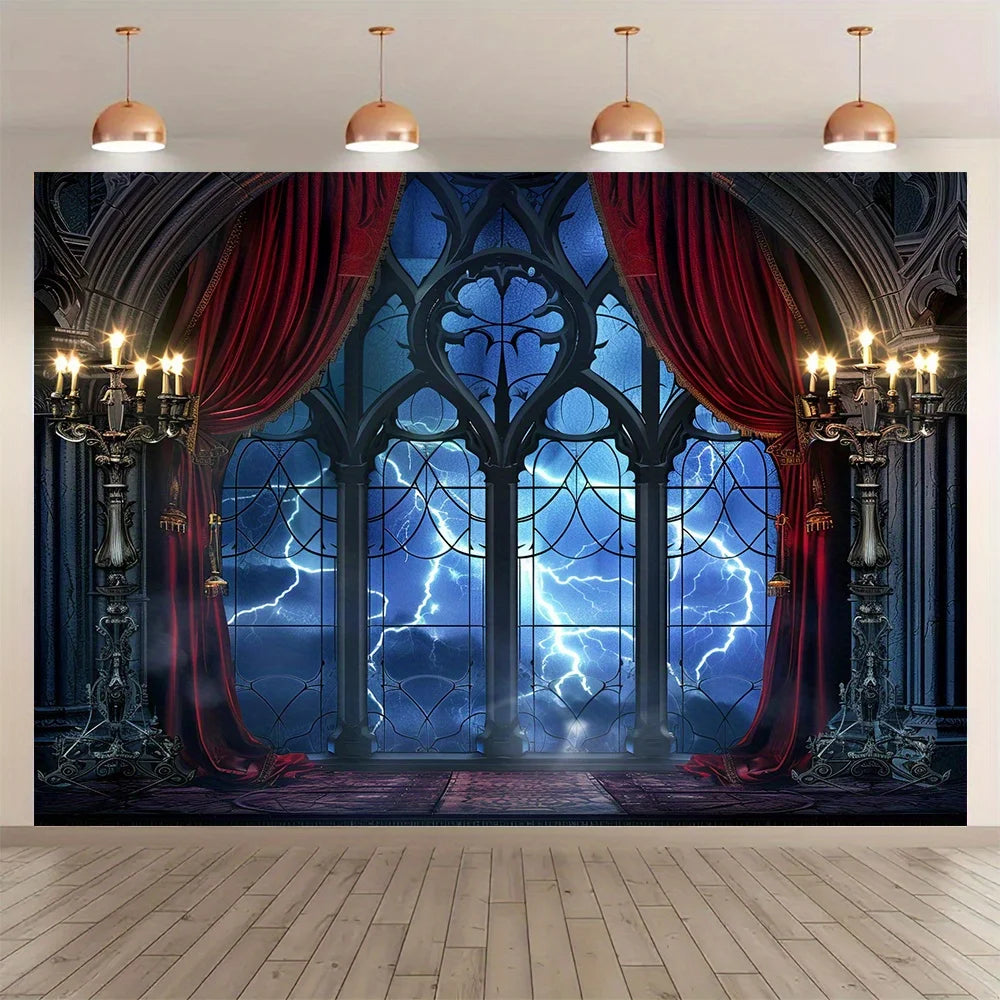 Gothic vampire medieval castle moon bat background cloth, Halloween party decoration background photo props