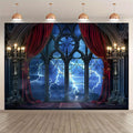Gothic vampire medieval castle moon bat background cloth, Halloween party decoration background photo props