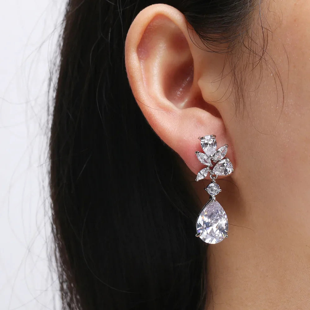 Romantic Cubic Zircon Dangle Drop Earrings — Bridal Wedding Jewelry