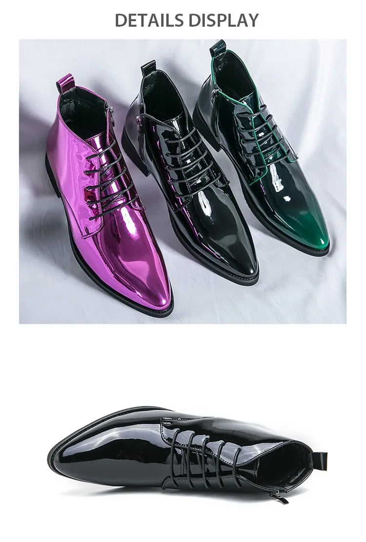 Bottes de luxe pour homme à paillettes, tendance, violettes, montantes, chaussures de mariage pour homme, bouts pointus, fermetures éclair, chaussures de ville pour homme, grande taille 47