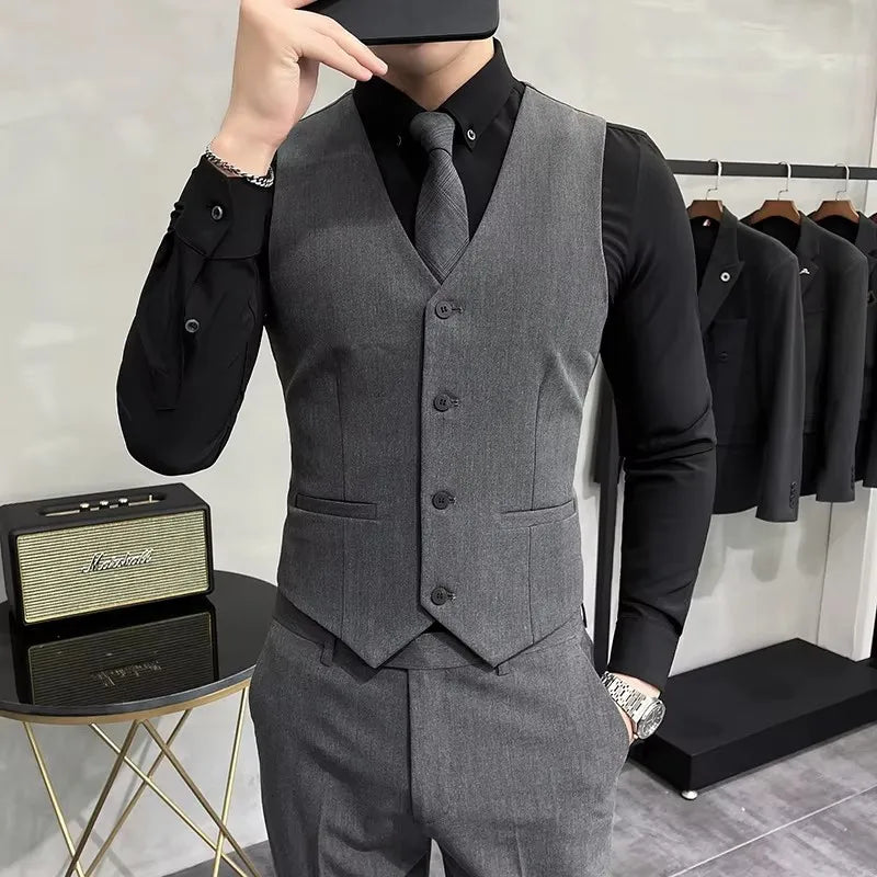 Men's Elastic Suit Vest | Solid Color Waistcoat | Groom & Wedding Party