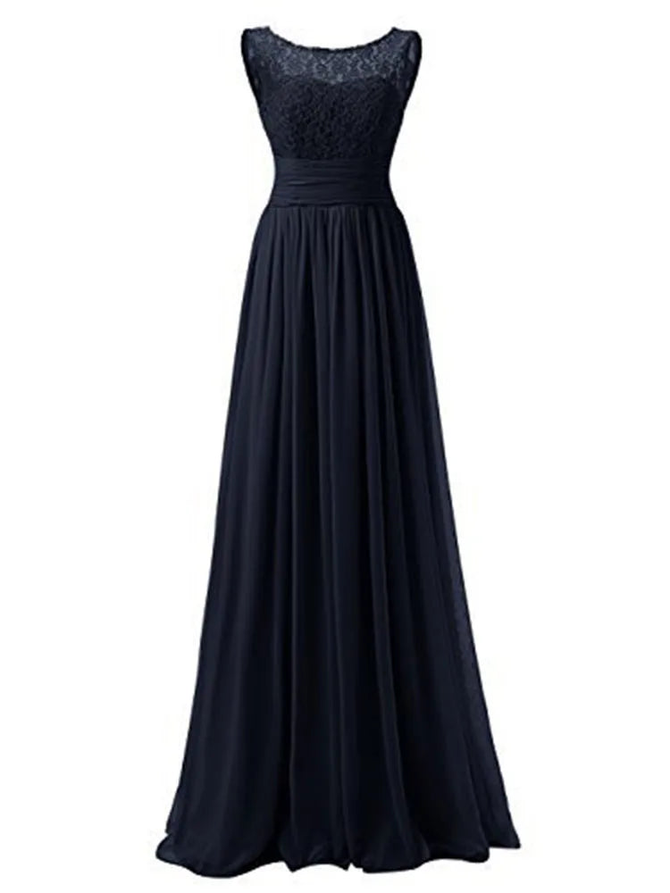 Robe de demoiselle d'honneur trapèze en mousseline personnalisée, robe de soirée de mariage, robes de bal sans manches en dentelle, robe de soirée femme