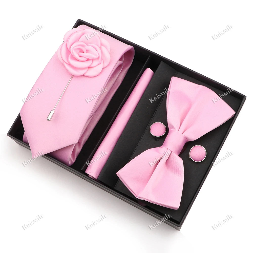 Men's Tie Box Gift Set | Necktie, Bow Tie, Pocket Square, Cufflinks & Brooch