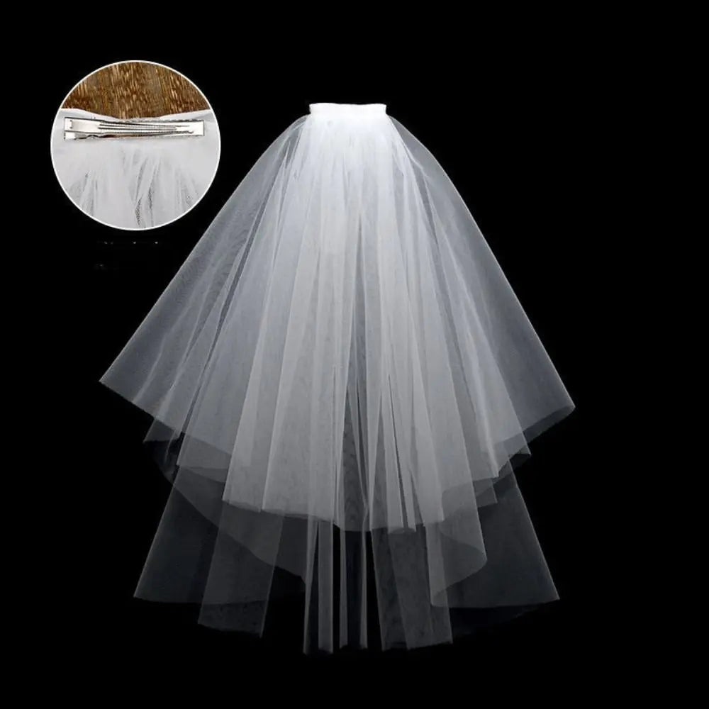 Fleur de mariage Voile de mariée Ruban de perles Tulle de tête de mariée Double couche Coiffe de mariée Tulle de mariage pour femme