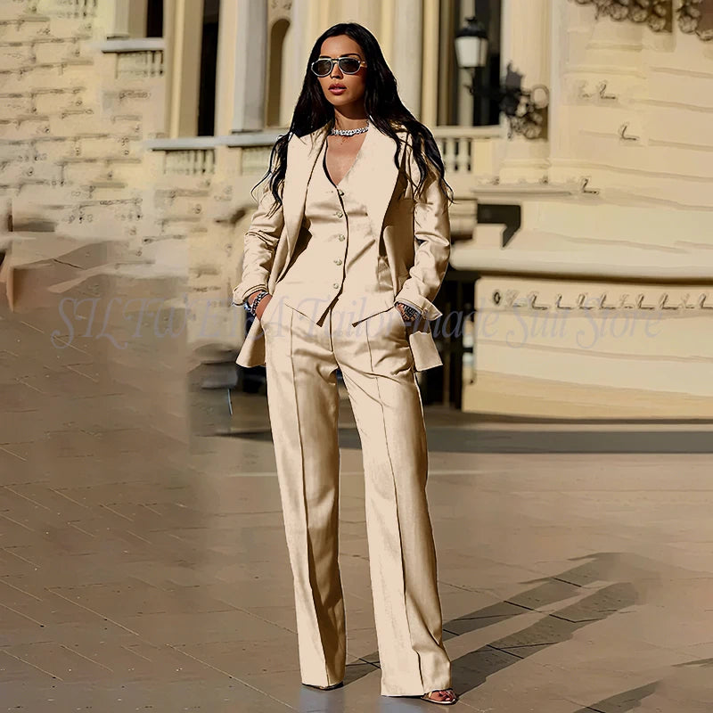 Ensembles tailleur 3 pièces pour femme : veste, pantalon et gilet - Tenues décontractées élégantes pour le bureau - Vêtements féminins de haute qualité - Ensembles blazer chics et formels