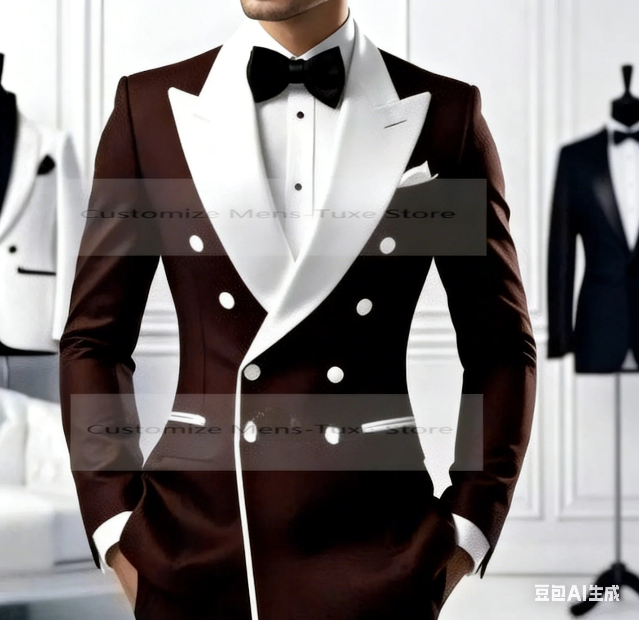 Costume homme noir col blanc pour occasion formelle, marié, témoin, mariage, bal de promo, affaires décontractées, smoking, ensemble 2 pièces blazer pantalon