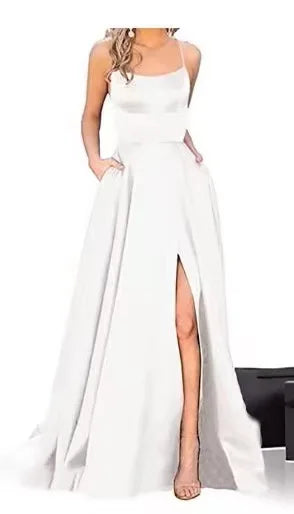 Robe de Demoiselle d'Honneur Bleu Marine pour Mariages Femme Invitée 2024 Sexy à Fines Bretelles Fendue Robes de Soirée Longues