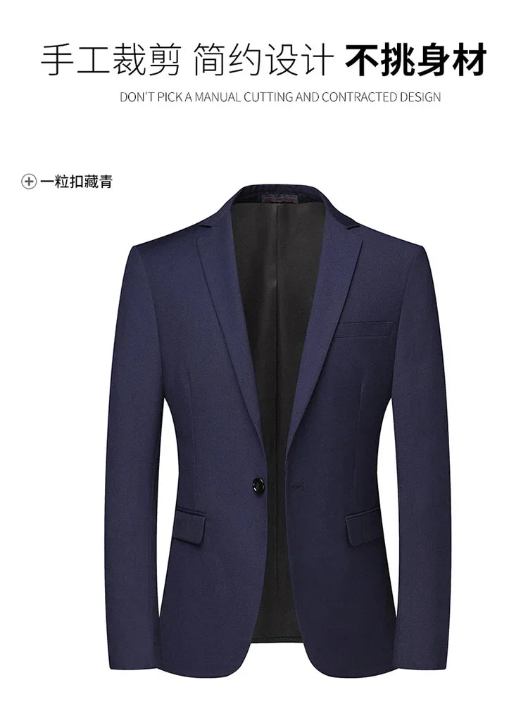 Solid Color Blazer Men's Fashion Business Solid Color British Style Professional Work Groom Wedding Dress Best Man Blazer Jacket