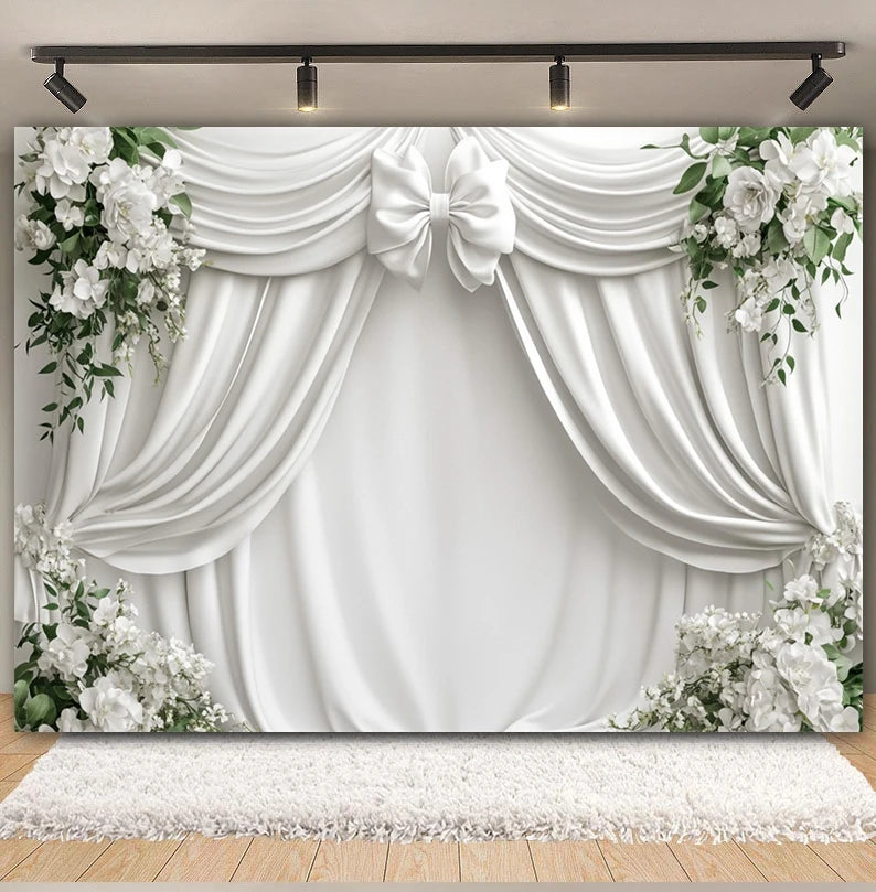 Toile de fond de fête pour photographie, motif mariage, fleur rose, palais, mur blanc, pour fête prénuptiale, décor de portrait de mariage, arrière-plan photo